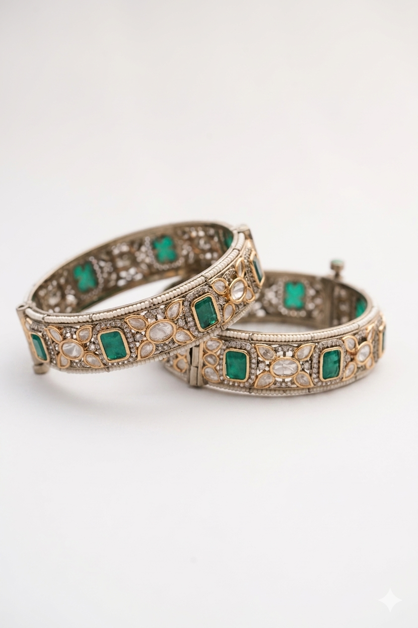 Emerald Kundan Bangles