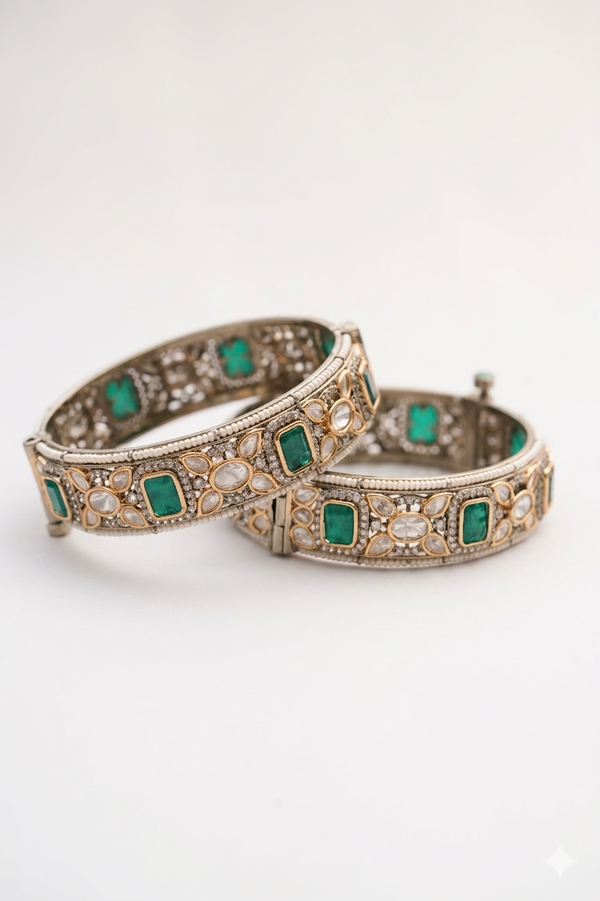 Emerald Kundan Bangles