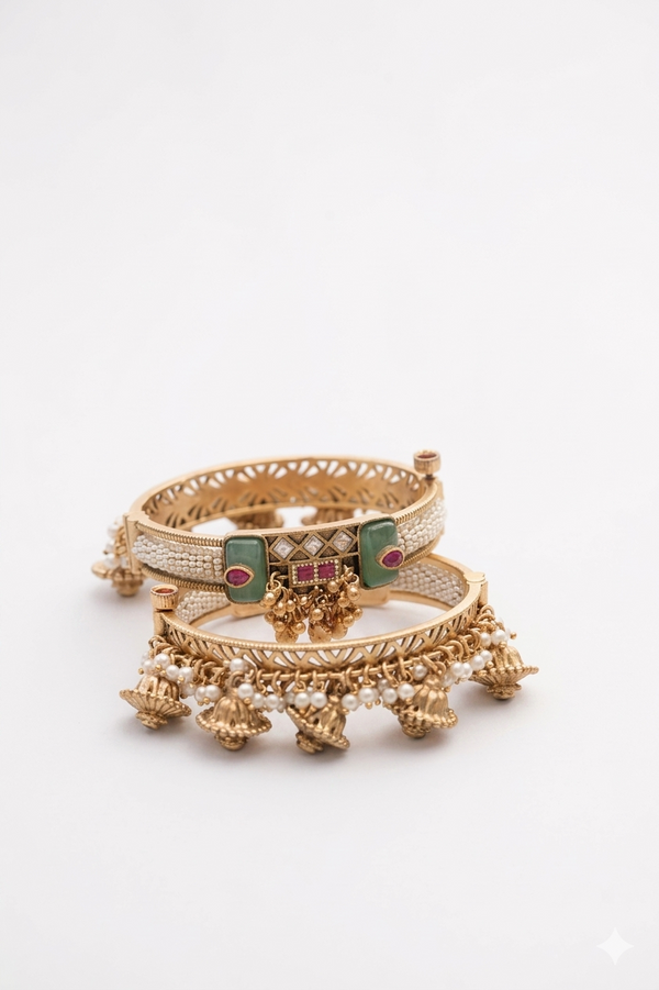 Emerald Pearl Bangle Set