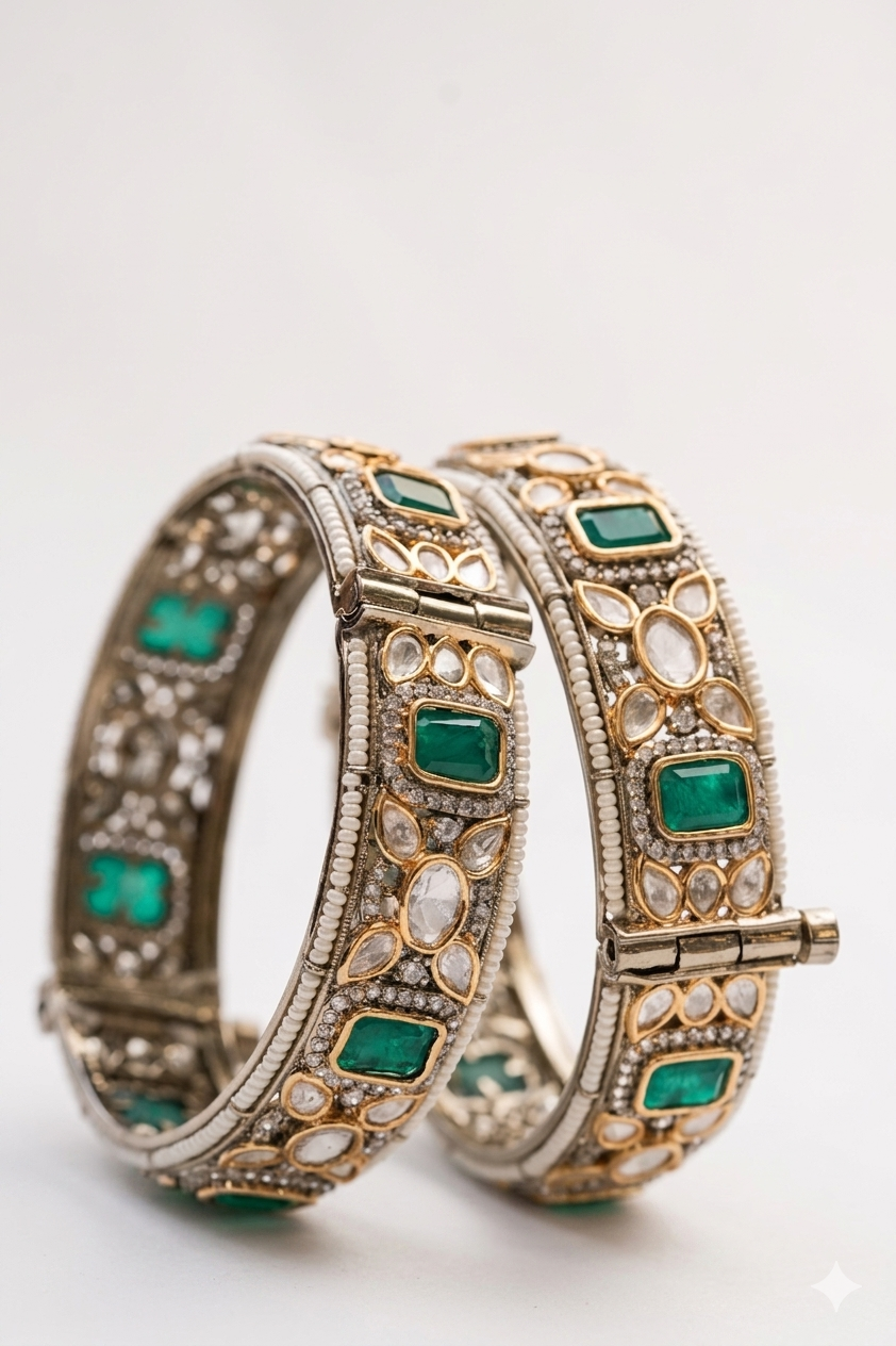 Emerald Kundan Bangles